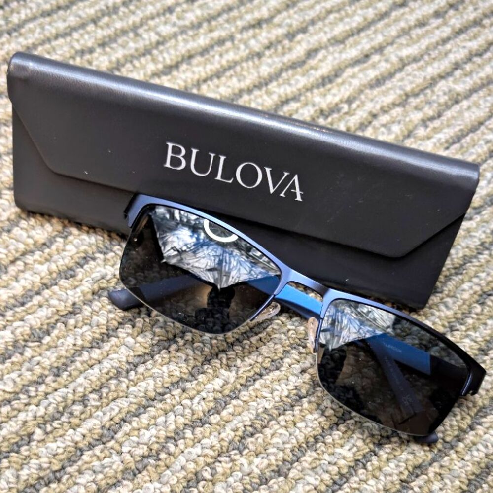 Bulova emi-Rimless Rectangular Glasses Frame & Case Set | Matte Blue & Gu